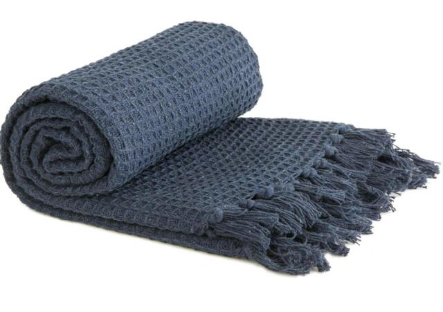 Rackhams Honeycomb Throw Cotton - Navy - 228x254cm - image 1