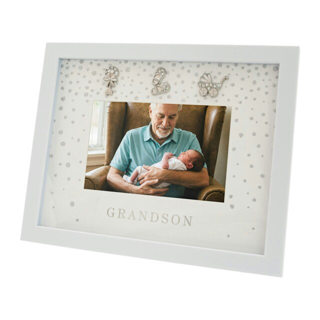 Rackhams Modern Grandson 4x6 White Picture Frame with Silver Foil Falling Dots - image 1