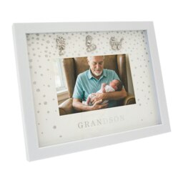 Rackhams Modern Grandson 4x6 White Picture Frame with Silver Foil Falling Dots - thumbnail 2