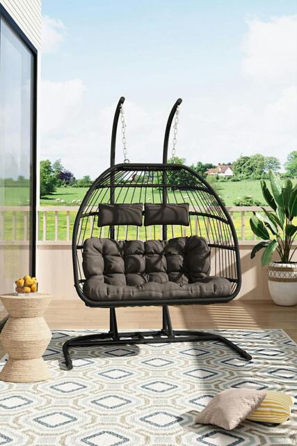 Rackhams Freestanding Outdoor Hanging 2-Seater Egg Chair - Grey - One Size - image 1