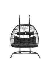 Rackhams Freestanding Outdoor Hanging 2-Seater Egg Chair - Grey - One Size - thumbnail 3