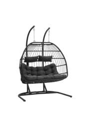 Rackhams Freestanding Outdoor Hanging 2-Seater Egg Chair - Grey - One Size - thumbnail 4
