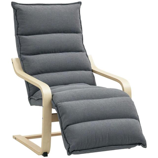 Rackhams Curved Wooden Accent Chair, with Adjustable Footrest - Drak Grey