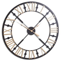 Rackhams Skeleton Wall Clock - Black/Gold - One Size - Black/Gold - 100% Mixed - thumbnail 2