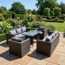 Rackhams 8 Seater Rattan Garden Sofa Set with 2 Sofas, 2 Armchairs & Dining Table - Dark Grey - thumbnail 1