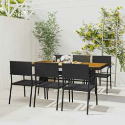 Rackhams 7 Piece Outdoor Dining Set Poly Rattan Black - Black - PE rattan, steel, solid acacia wood
