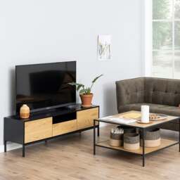Rackhams Seaford TV Unit 2 Doors 1 Drawer in Black & Oak - 1 - thumbnail 5