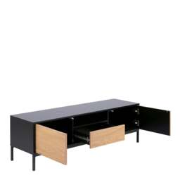 Rackhams Seaford TV Unit 2 Doors 1 Drawer in Black & Oak - 1 - thumbnail 4