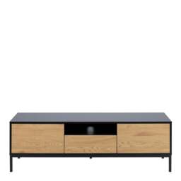 Rackhams Seaford TV Unit 2 Doors 1 Drawer in Black & Oak - 1 - thumbnail 2