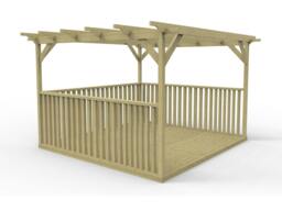 Rackhams Square Pergola And Decking Kit With Three Side Balustrade - Rustic Brown - 4.2m x 4.2m - thumbnail 2