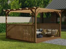 Rackhams Square Pergola And Decking Kit With Three Side Balustrade - Rustic Brown - 4.2m x 4.2m - thumbnail 5
