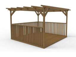Rackhams Square Pergola And Decking Kit With Three Side Balustrade - Rustic Brown - 4.2m x 4.2m - thumbnail 4