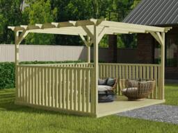 Rackhams Square Pergola And Decking Kit With Three Side Balustrade - Rustic Brown - 4.2m x 4.2m - thumbnail 3