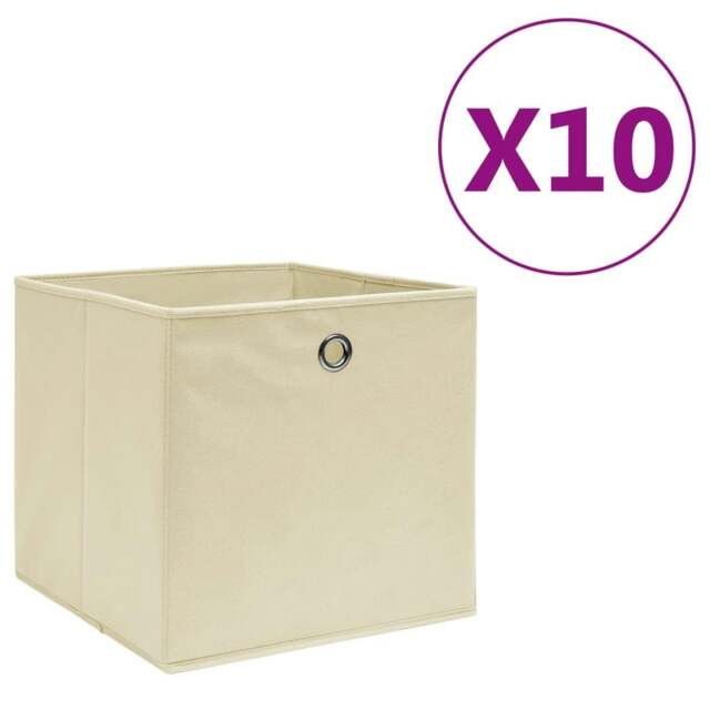 Rackhams Storage Boxes 10 pcs Non-woven Fabric 28x28x28 cm Cream