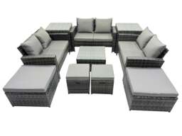 Rackhams PE Rattan Garden Furniture Set Lounge Double Seat Sofa Coffee Table Set with 2 Side Tables 4 Stools Dark Grey Mixed - thumbnail 2