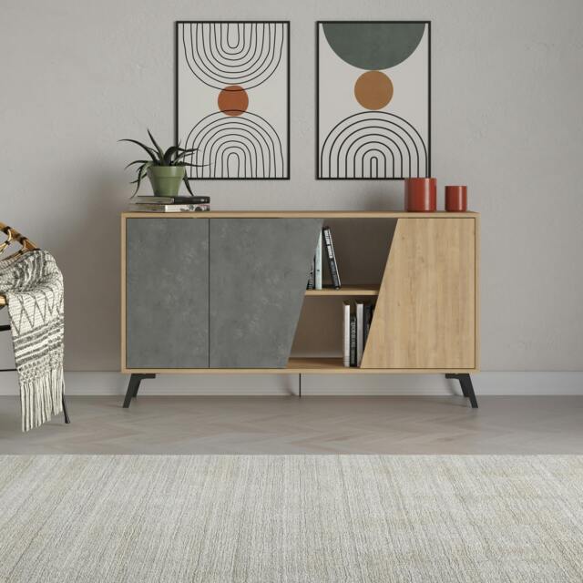 Rackhams Fiona Console Sideboard Display Unit 150 - Oak,Retro Grey - image 1