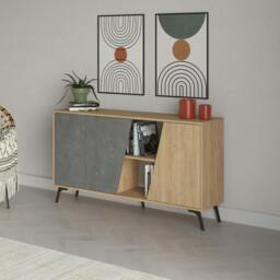 Rackhams Fiona Console Sideboard Display Unit 150 - Oak,Retro Grey - thumbnail 4