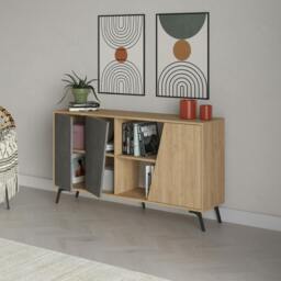 Rackhams Fiona Console Sideboard Display Unit 150 - Oak,Retro Grey - thumbnail 5