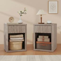 Rackhams Modern Nightstand with Drawer and Open Shelf, Set of 2, Oak - 52