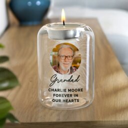 Rackhams Personalised Photo Upload Memorial Feather Tealight Holder - thumbnail 2
