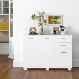 Rackhams Sideboard, Modern Storage Cabinet with 2 Drawers, 3 Doors and Adjustable Shelves, Kitchen Cabinet for Living Room, Dining Room, White - thumbnail 2