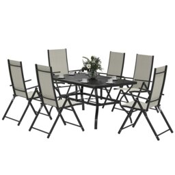 Rackhams 7 PCs Garden Dining Set, Folding Chairs and Metal Top Table, Grey - Grey - Galvanised Steel, Texteline - 150L x 90W x 71Hcm - thumbnail 6