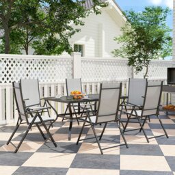 Rackhams 7 PCs Garden Dining Set, Folding Chairs and Metal Top Table, Grey - Grey - Galvanised Steel, Texteline - 150L x 90W x 71Hcm - thumbnail 1
