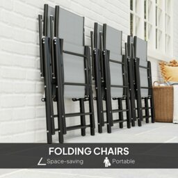 Rackhams 7 PCs Garden Dining Set, Folding Chairs and Metal Top Table, Grey - Grey - Galvanised Steel, Texteline - 150L x 90W x 71Hcm - thumbnail 3