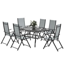 Rackhams 7 PCs Garden Dining Set, Folding Chairs and Metal Top Table, Grey - Grey - Galvanised Steel, Texteline - 150L x 90W x 71Hcm - thumbnail 2