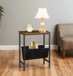 Rackhams Rustic Brown Narrow Side Table – Small Bedside End Table with Metal Frame for Bedroom or Living Room - thumbnail 6