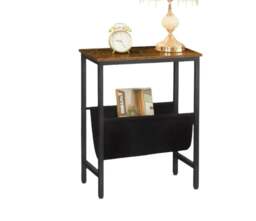 Rackhams Rustic Brown Narrow Side Table – Small Bedside End Table with Metal Frame for Bedroom or Living Room - thumbnail 2
