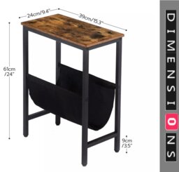 Rackhams Rustic Brown Narrow Side Table – Small Bedside End Table with Metal Frame for Bedroom or Living Room - thumbnail 3