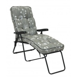Rackhams Deluxe Garden Lounger - Multi-Pattern Reclining Sun Lounger - Tropical grey (Black Frame) - 118cm x 58cm x 118cm - thumbnail 3