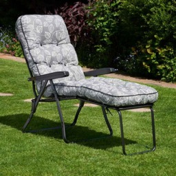 Rackhams Deluxe Garden Lounger - Multi-Pattern Reclining Sun Lounger - Tropical grey (Black Frame) - 118cm x 58cm x 118cm - thumbnail 2