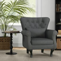 Rackhams Vintage Wingback Armchair Accent Naihead Trim Dark Grey - thumbnail 2