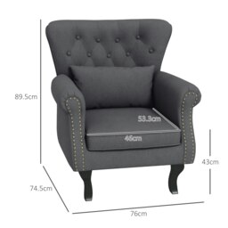 Rackhams Vintage Wingback Armchair Accent Naihead Trim Dark Grey - thumbnail 4