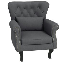 Rackhams Vintage Wingback Armchair Accent Naihead Trim Dark Grey - thumbnail 3