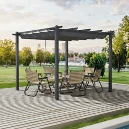 Rackhams 9ft Aluminum Patio Pergola with Sun-Shade Canopy - Size A