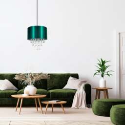 Rackhams Modern Green Satin Fabric Pendant Light Shade with Transparent Acrylic Droplets - thumbnail 5