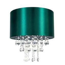 Rackhams Modern Green Satin Fabric Pendant Light Shade with Transparent Acrylic Droplets