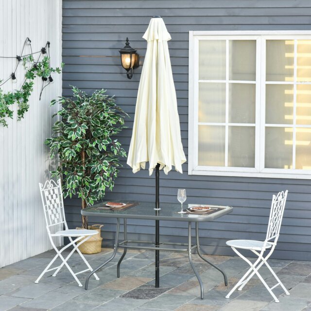 Rackhams Metal Garden Dining Table Outdoor Patio w/ Glass, Umbrella Hole - image 1