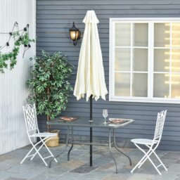 Rackhams Metal Garden Dining Table Outdoor Patio w/ Glass, Umbrella Hole - thumbnail 1