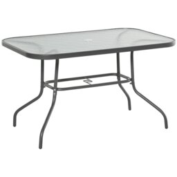 Rackhams Metal Garden Dining Table Outdoor Patio w/ Glass, Umbrella Hole - thumbnail 2