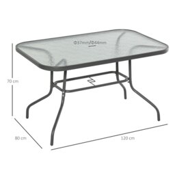 Rackhams Metal Garden Dining Table Outdoor Patio w/ Glass, Umbrella Hole - thumbnail 5