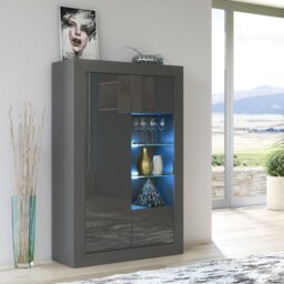Rackhams Elegant 140cm Cabinet Sideboard with Grey High Gloss Doors and Free LED Display - 140 cm  - Dark Grey Matt Body & Dark Grey Gloss Doors - 1 - thumbnail 3