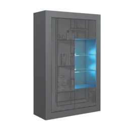 Rackhams Elegant 140cm Cabinet Sideboard with Grey High Gloss Doors and Free LED Display - 140 cm  - Dark Grey Matt Body & Dark Grey Gloss Doors - 1 - thumbnail 5