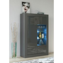 Rackhams Elegant 140cm Cabinet Sideboard with Grey High Gloss Doors and Free LED Display - 140 cm  - Dark Grey Matt Body & Dark Grey Gloss Doors - 1 - thumbnail 2