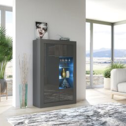 Rackhams Elegant 140cm Cabinet Sideboard with Grey High Gloss Doors and Free LED Display - 140 cm  - Dark Grey Matt Body & Dark Grey Gloss Doors - 1 - thumbnail 6