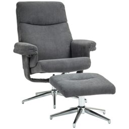 Rackhams Recliner Chair with Footstool with Adjustable Back - Charcoal grey - Velvet (100% Polyester), Wood, Sponge, Metal