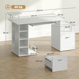 Rackhams Wood Computer Desk Laptop Workstation Drawer Shelf for Home Office - thumbnail 3